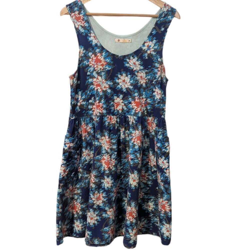 Tulle Anthroploogie Dress Skater XL Watercolor Floral Jersey Stretch Tank Boho